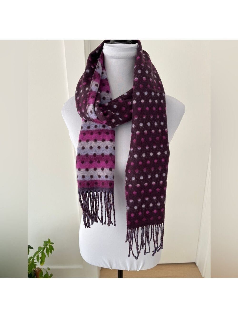CASHMINK Winter Scarf Oblong Polka Dot Reversible Colourful Fringe Cozy Soft
